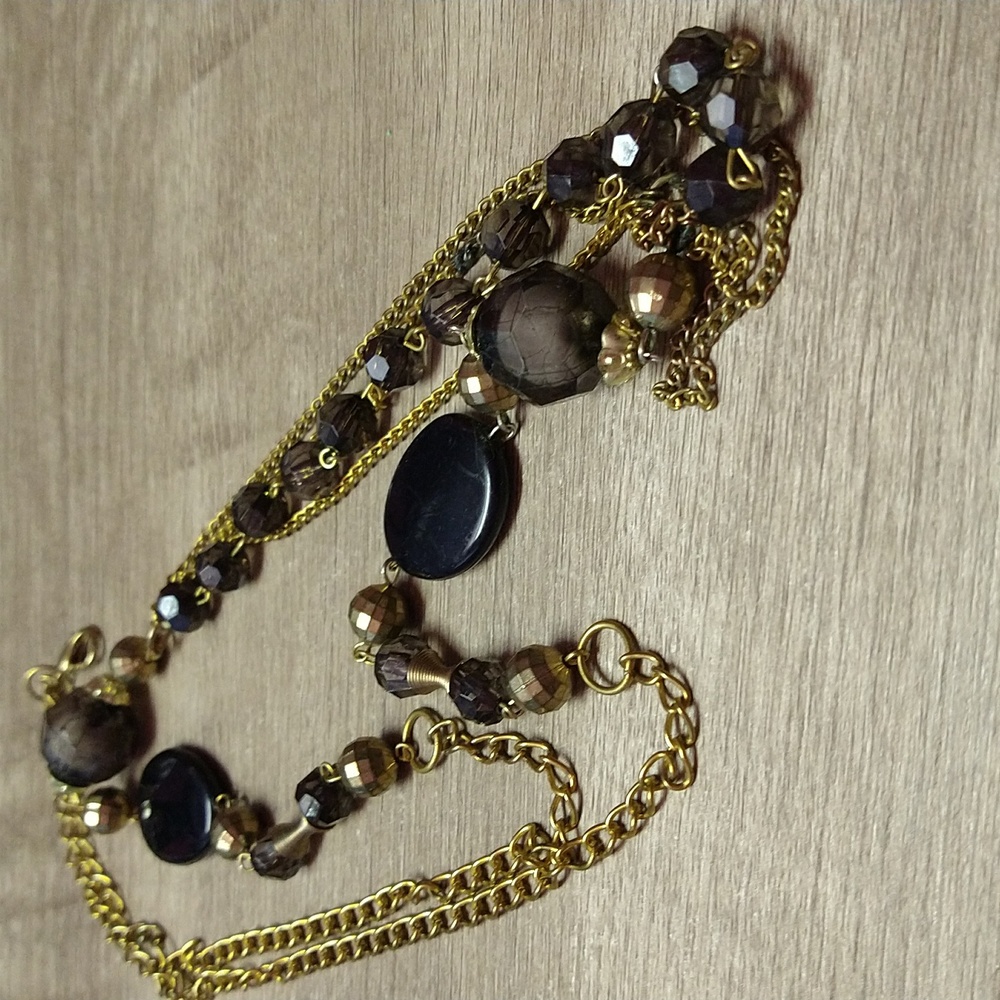 Vintage Black and Gray medallions. Goldtone necklace